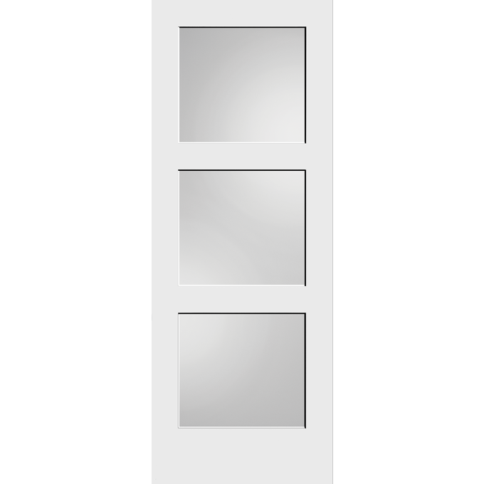 Interior Contemporary 3-Lites White Laminate Glass Primed Shaker Style Door