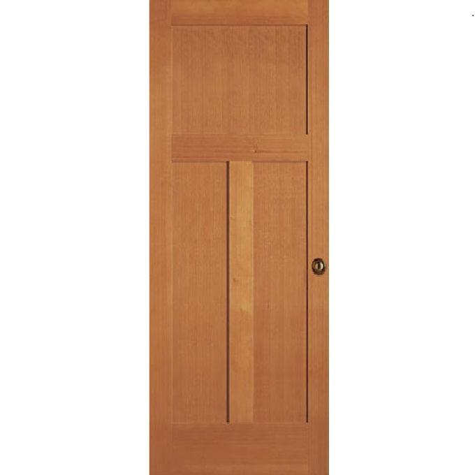 Interior Flat 3-Panel Craftsman Shaker Stain Grade Doug-Fir Wood Door