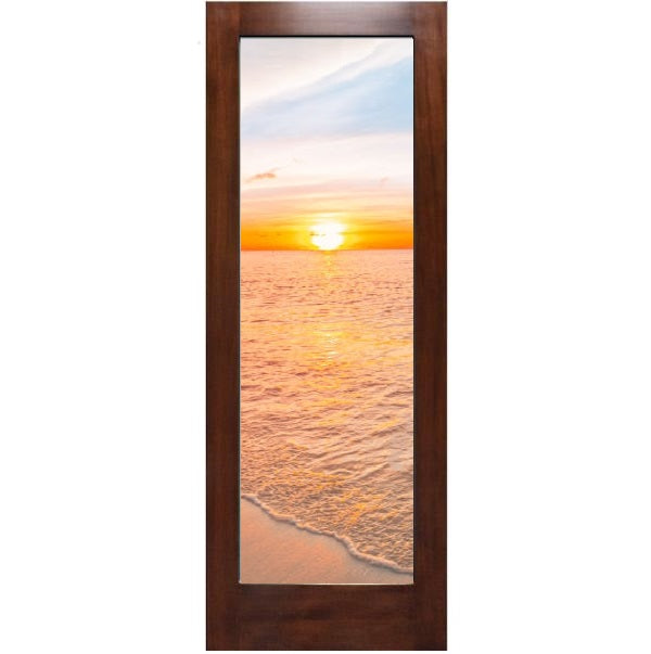 One Lite Modern Mahogany Wood & Clear Glass French Patio Door — Lux Doors